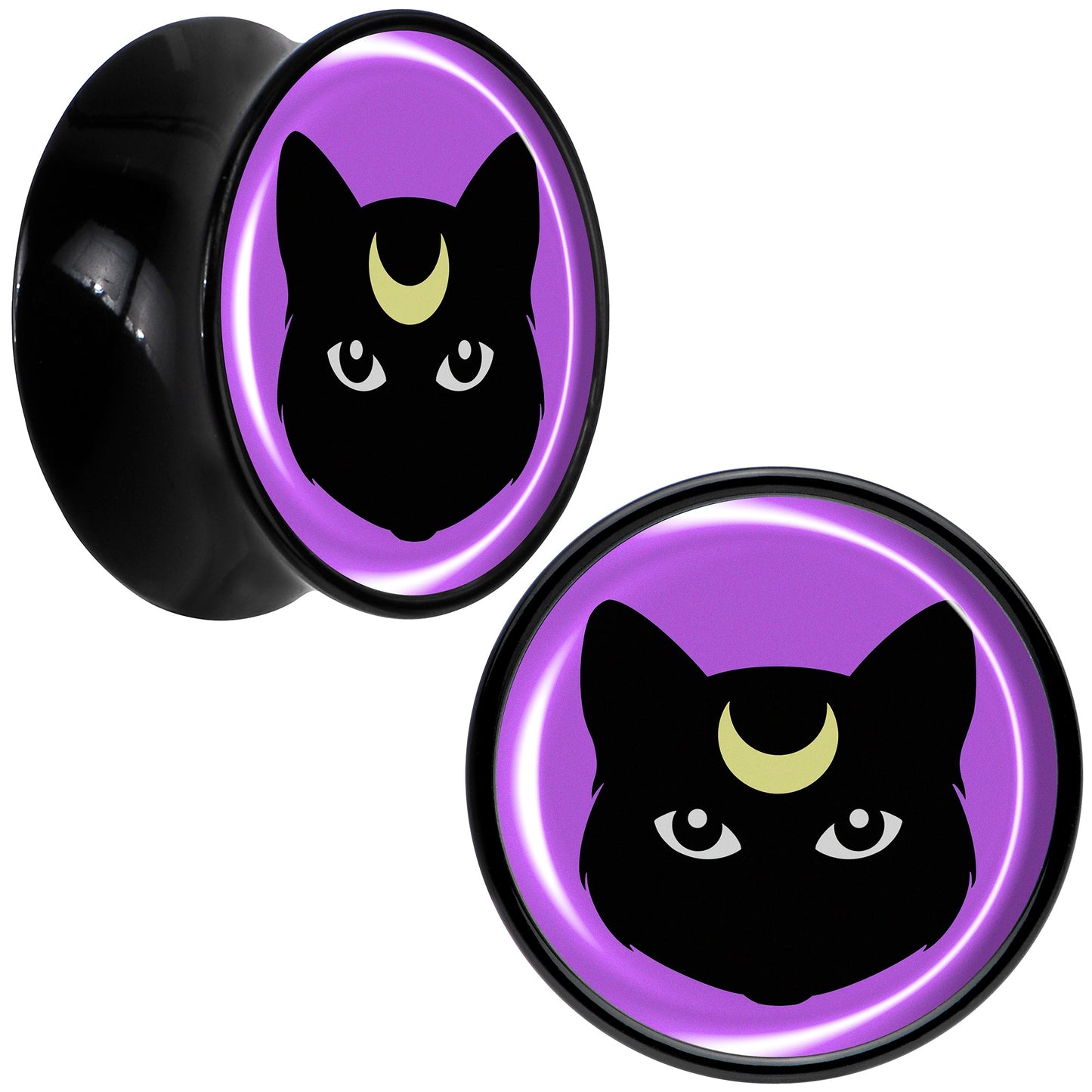 Black Mystic Kitty Cat Black Acrylic Saddle Plug Set by Onyx O - 16mm (5 8") - PLUG Saddle