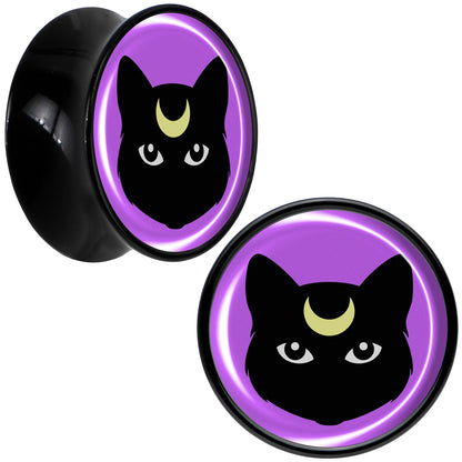 Black Mystic Kitty Cat Black Acrylic Saddle Plug Set by Onyx O - 16mm (5 8") - PLUG Saddle
