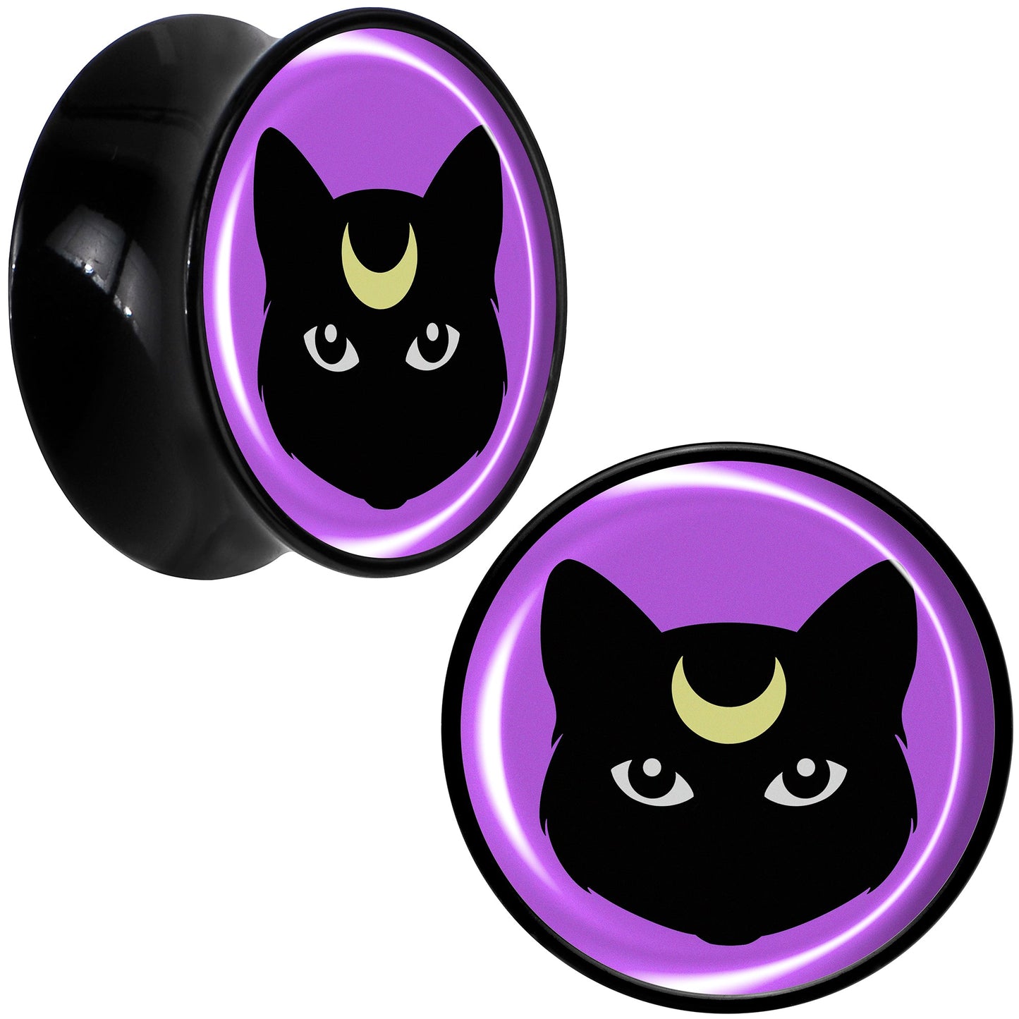 Black Mystic Kitty Cat Black Acrylic Saddle Plug Set by Onyx O - 20mm (13 16") - PLUG Saddle