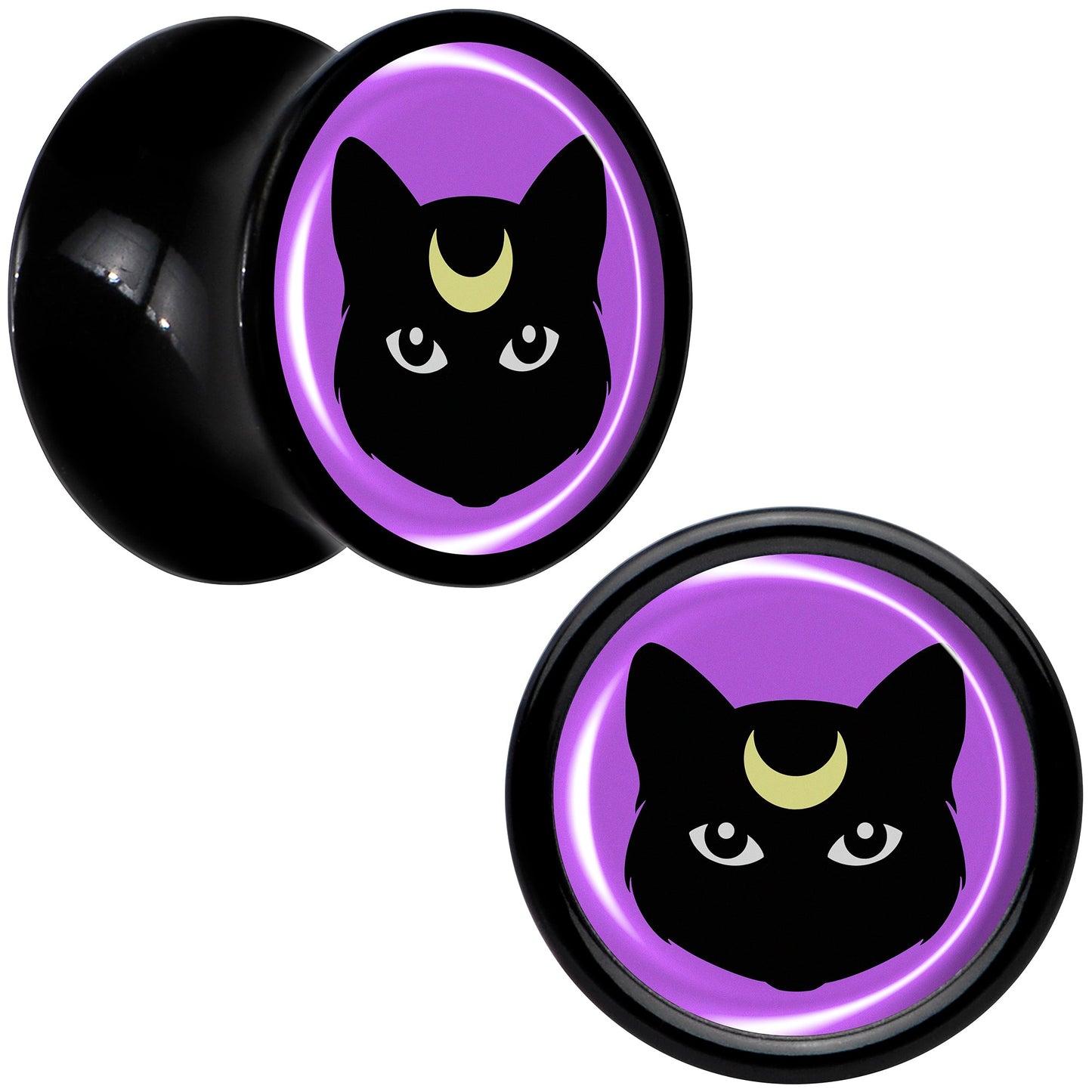 Black Mystic Kitty Cat Black Acrylic Saddle Plug Set by Onyx O - 8mm (0 Gauge) - PLUG Saddle