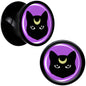 Black Mystic Kitty Cat Black Acrylic Saddle Plug Set by Onyx O - 8mm (0 Gauge) - PLUG Saddle