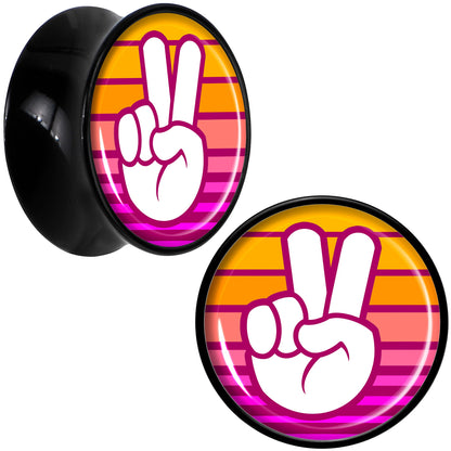 Black Acrylic Retro Peace Fingers Double Flare Plug Set by Onyx O - 20mm (13 16") - PLUG Double Flare