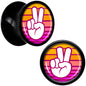 Black Acrylic Retro Peace Fingers Double Flare Plug Set by Onyx O - 8mm (0 Gauge) - PLUG Double Flare