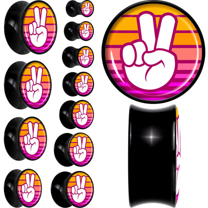 Black Acrylic Retro Peace Fingers Double Flare Plug Set by Onyx O - - PLUG Double Flare