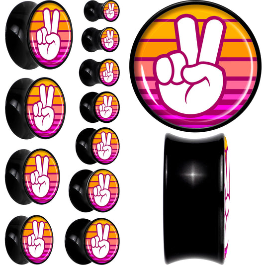 Black Acrylic Retro Peace Fingers Double Flare Plug Set by Onyx O - - PLUG Double Flare