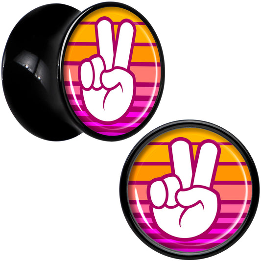 Black Acrylic Retro Peace Fingers Double Flare Plug Set by Onyx O - - PLUG Double Flare