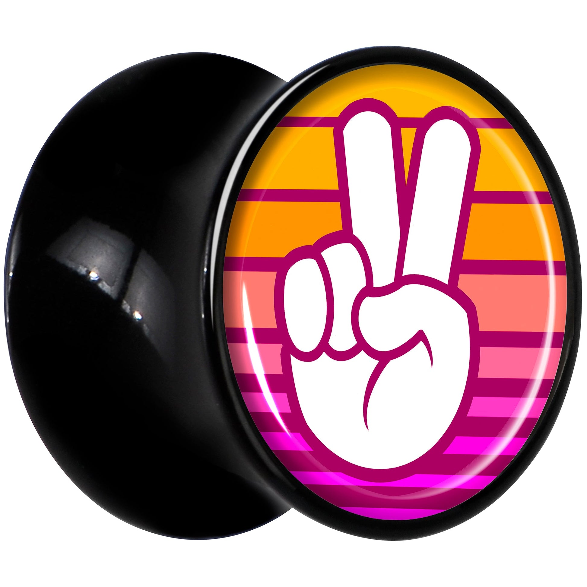 Black Acrylic Retro Peace Fingers Double Flare Plug Set by Onyx O - - PLUG Double Flare