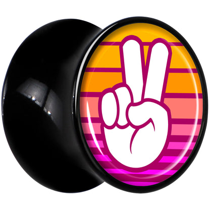 Black Acrylic Retro Peace Fingers Double Flare Plug Set by Onyx O - - PLUG Double Flare
