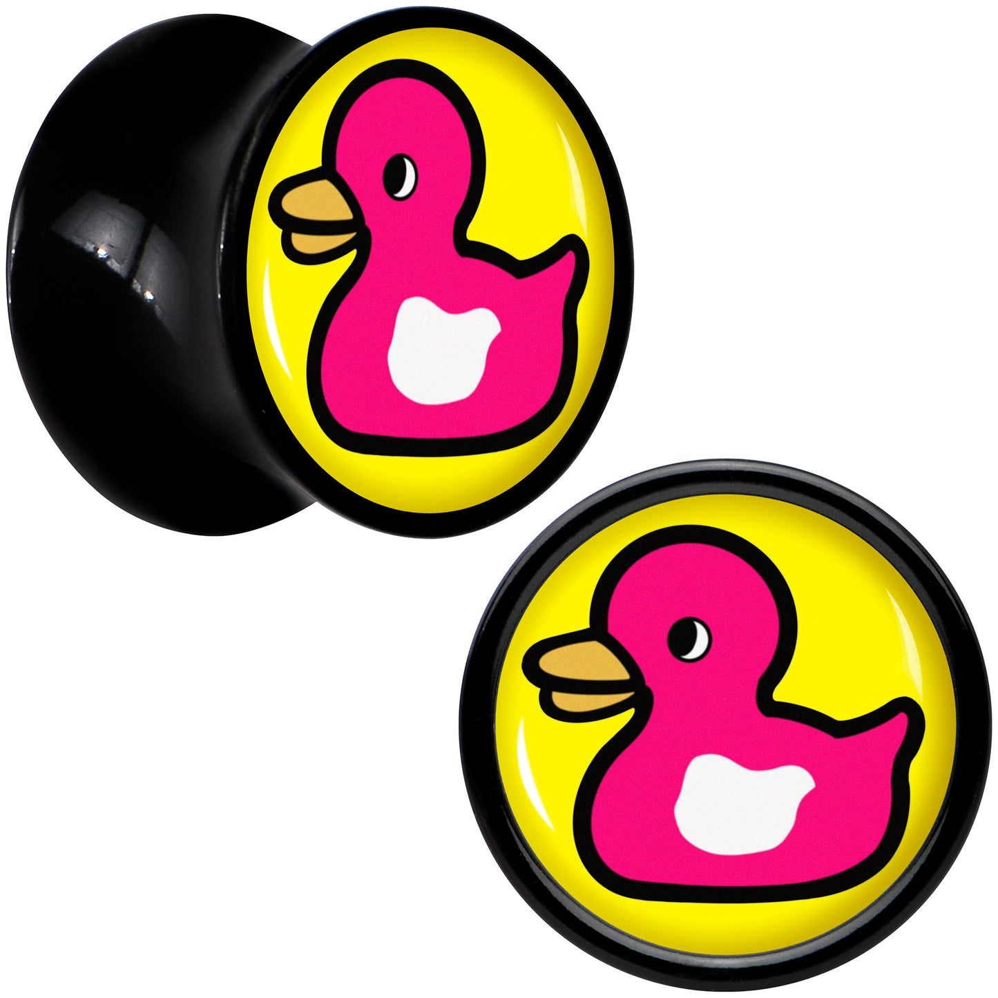 Black Acrylic Pink Ducky Double Flare Plug Set by Onyx O - 10mm (00 Gauge) - PLUG Double Flare