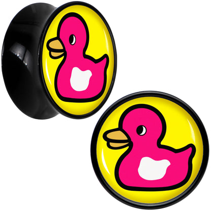 Black Acrylic Pink Ducky Double Flare Plug Set by Onyx O - 14mm (9 16") - PLUG Double Flare