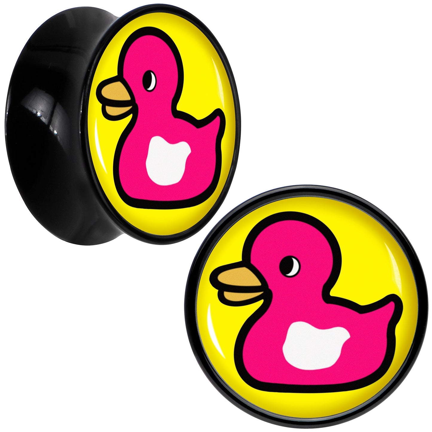 Black Acrylic Pink Ducky Double Flare Plug Set by Onyx O - 16mm (5 8") - PLUG Double Flare