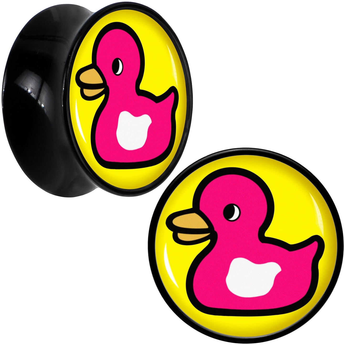 Black Acrylic Pink Ducky Double Flare Plug Set by Onyx O - 18mm (0.709") - PLUG Double Flare