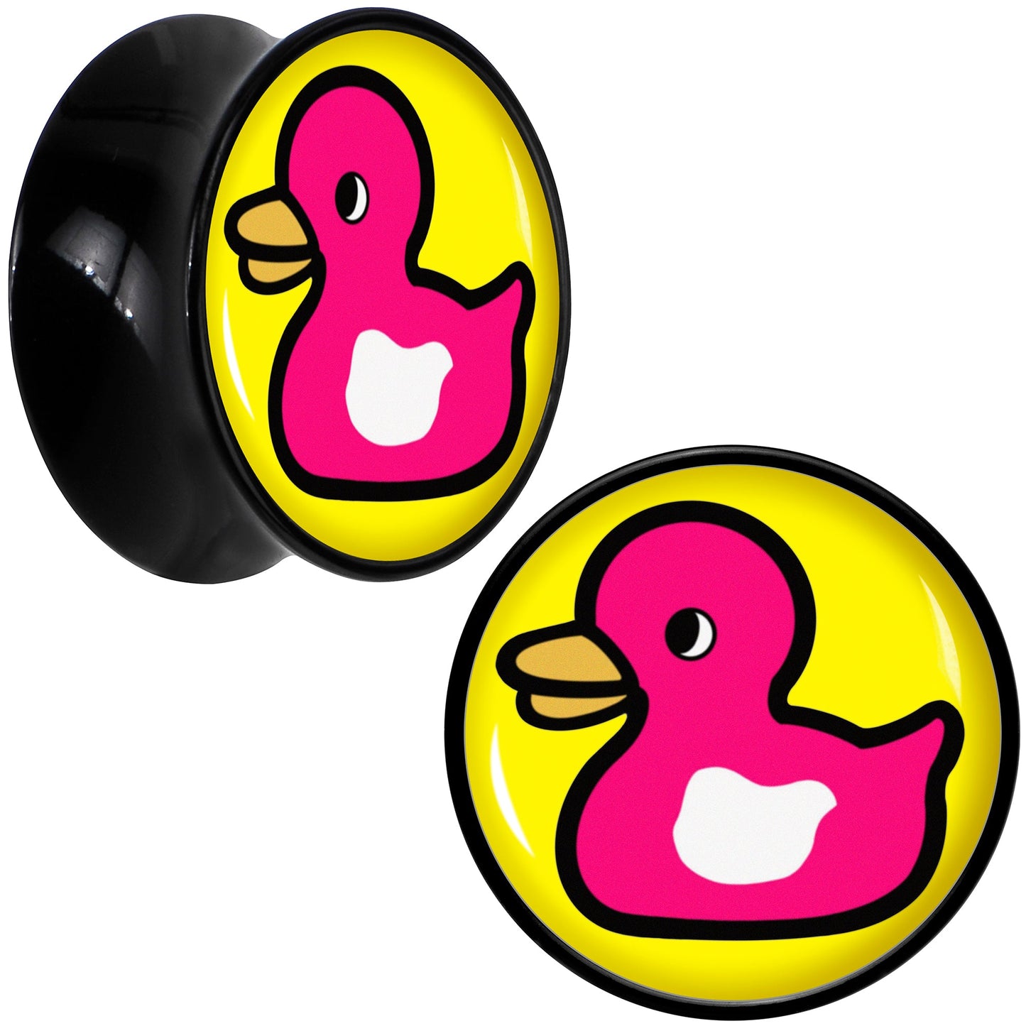 Black Acrylic Pink Ducky Double Flare Plug Set by Onyx O - 20mm (13 16") - PLUG Double Flare