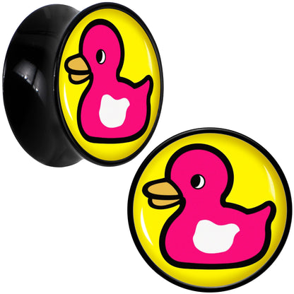 Black Acrylic Pink Ducky Double Flare Plug Set by Onyx O - 20mm (13 16") - PLUG Double Flare