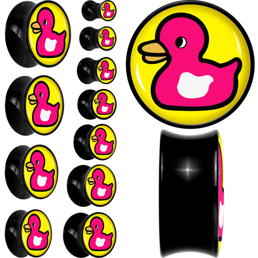 Black Acrylic Pink Ducky Double Flare Plug Set by Onyx O - - PLUG Double Flare