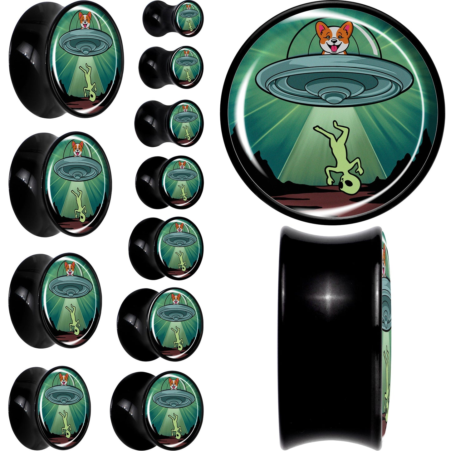 0G Reverse Alien UFO Abduction Black Acrylic Saddle Plug Set by Onyx O - - PLUG Saddle