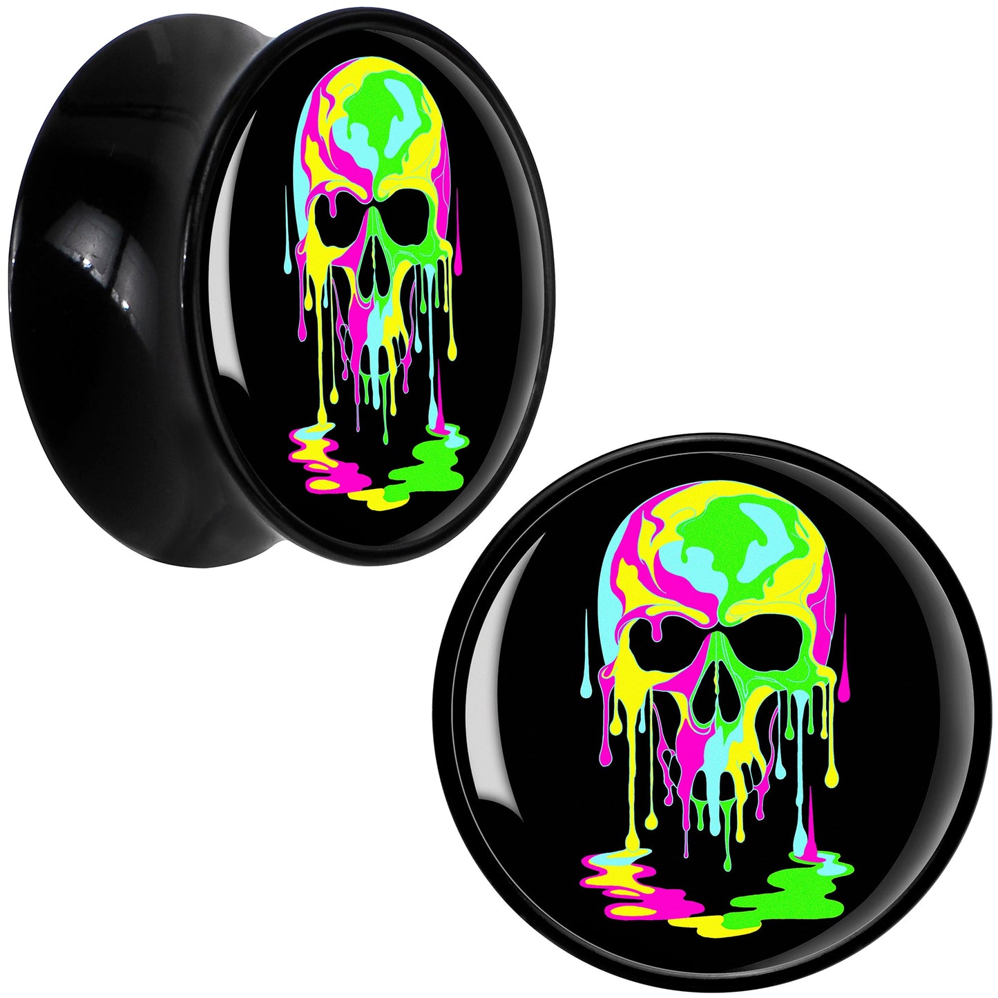 Ultra Bright Melting Skull Black Acrylic Saddle Plug Set by Onyx O - 20mm (13 16") - PLUG Saddle
