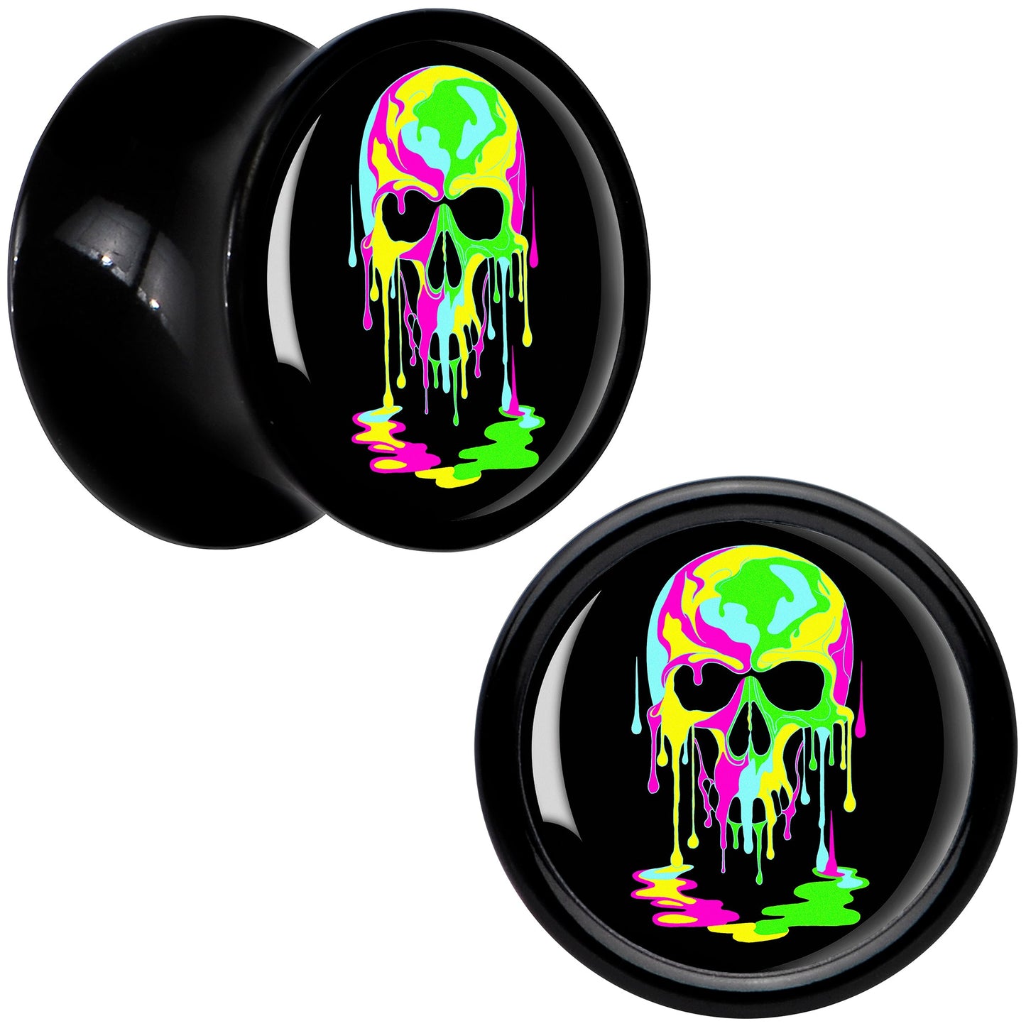 Ultra Bright Melting Skull Black Acrylic Saddle Plug Set by Onyx O - 8mm (0 Gauge) - PLUG Saddle