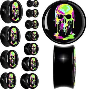 Ultra Bright Melting Skull Black Acrylic Saddle Plug Set by Onyx O - - PLUG Saddle
