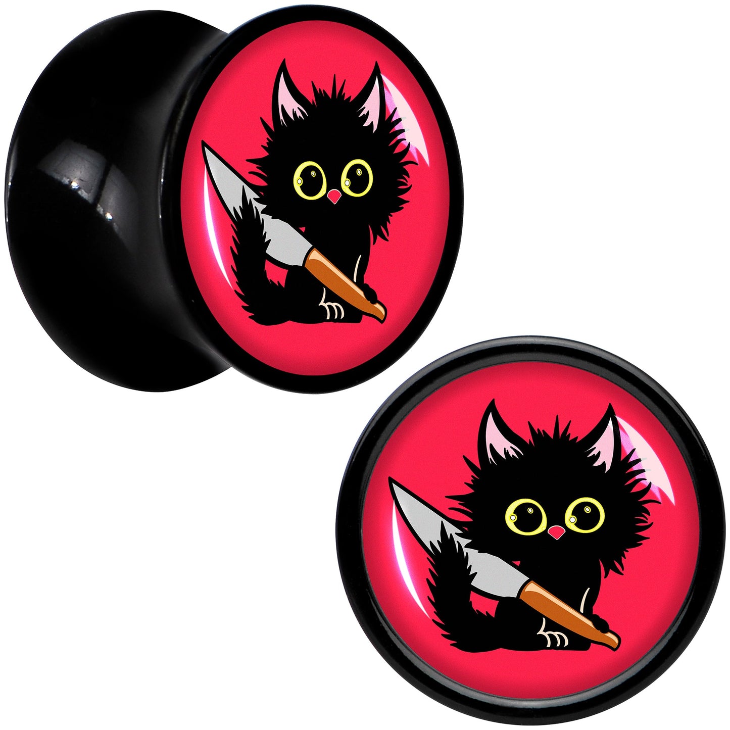Stabby Cat Black Acrylic Saddle Plug Set by Onyx O - 10mm (00 Gauge) - PLUG Saddle