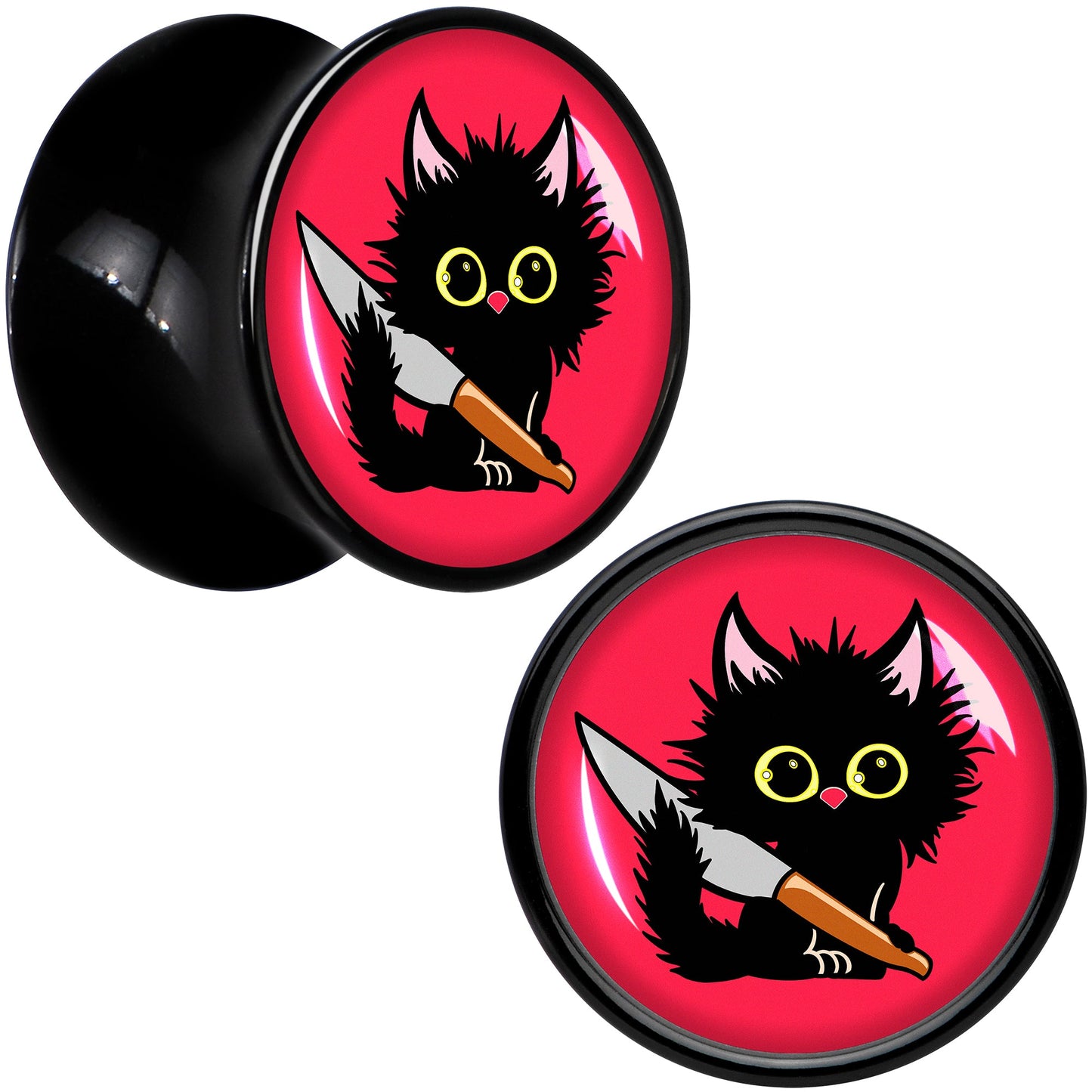 Stabby Cat Black Acrylic Saddle Plug Set by Onyx O - 12mm (1 2") - PLUG Saddle