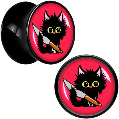 Stabby Cat Black Acrylic Saddle Plug Set by Onyx O - 12mm (1 2") - PLUG Saddle