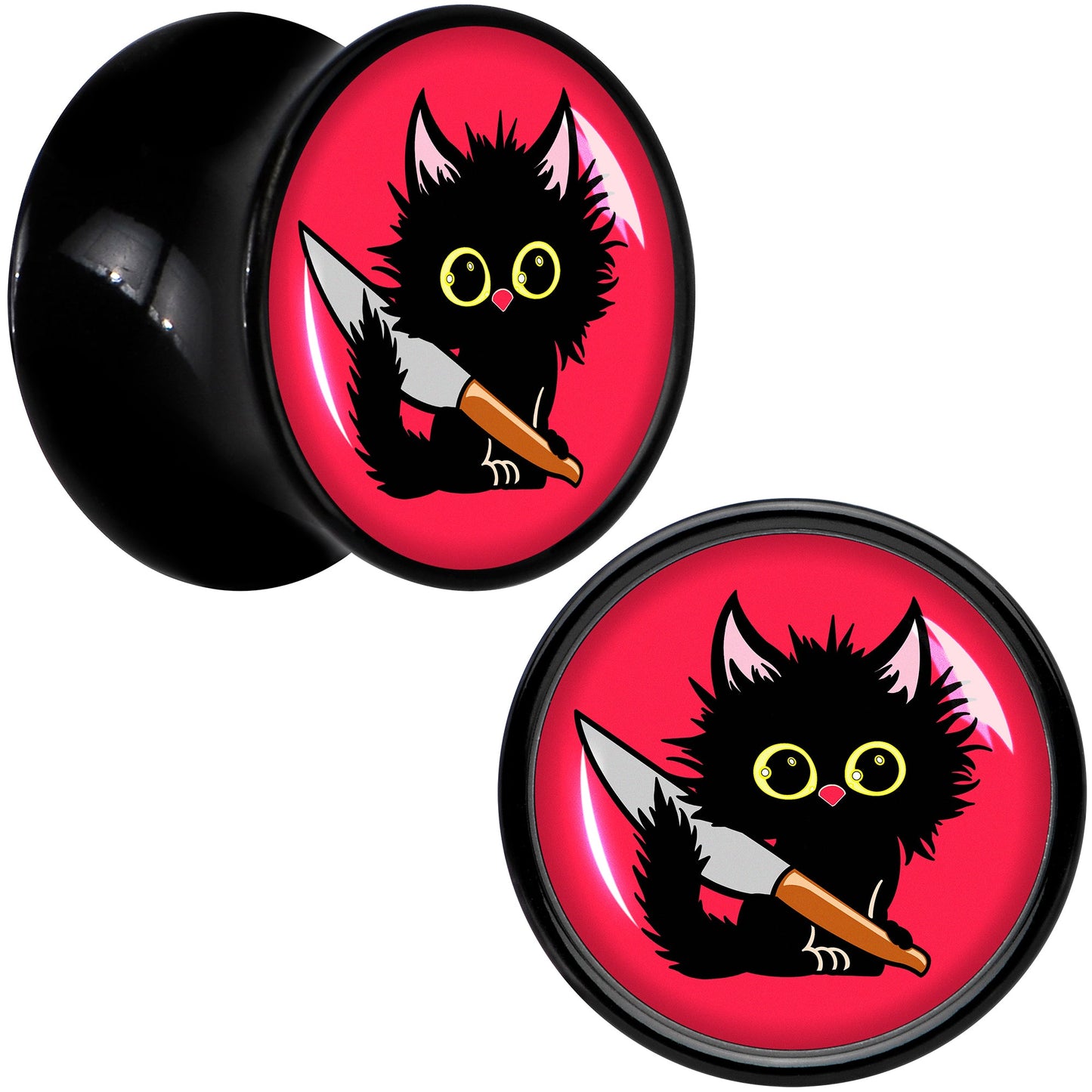 Stabby Cat Black Acrylic Saddle Plug Set by Onyx O - 13mm (34 64") - PLUG Saddle