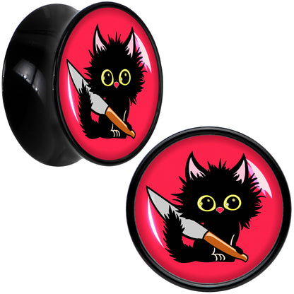 Stabby Cat Black Acrylic Saddle Plug Set by Onyx O - 14mm (9 16") - PLUG Saddle