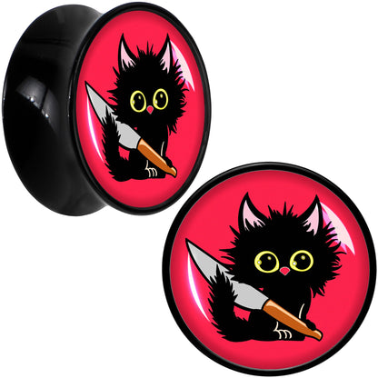 Stabby Cat Black Acrylic Saddle Plug Set by Onyx O - 18mm (.0709") - PLUG Saddle