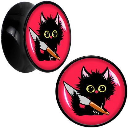 Stabby Cat Black Acrylic Saddle Plug Set by Onyx O - 20mm (13 16") - PLUG Saddle