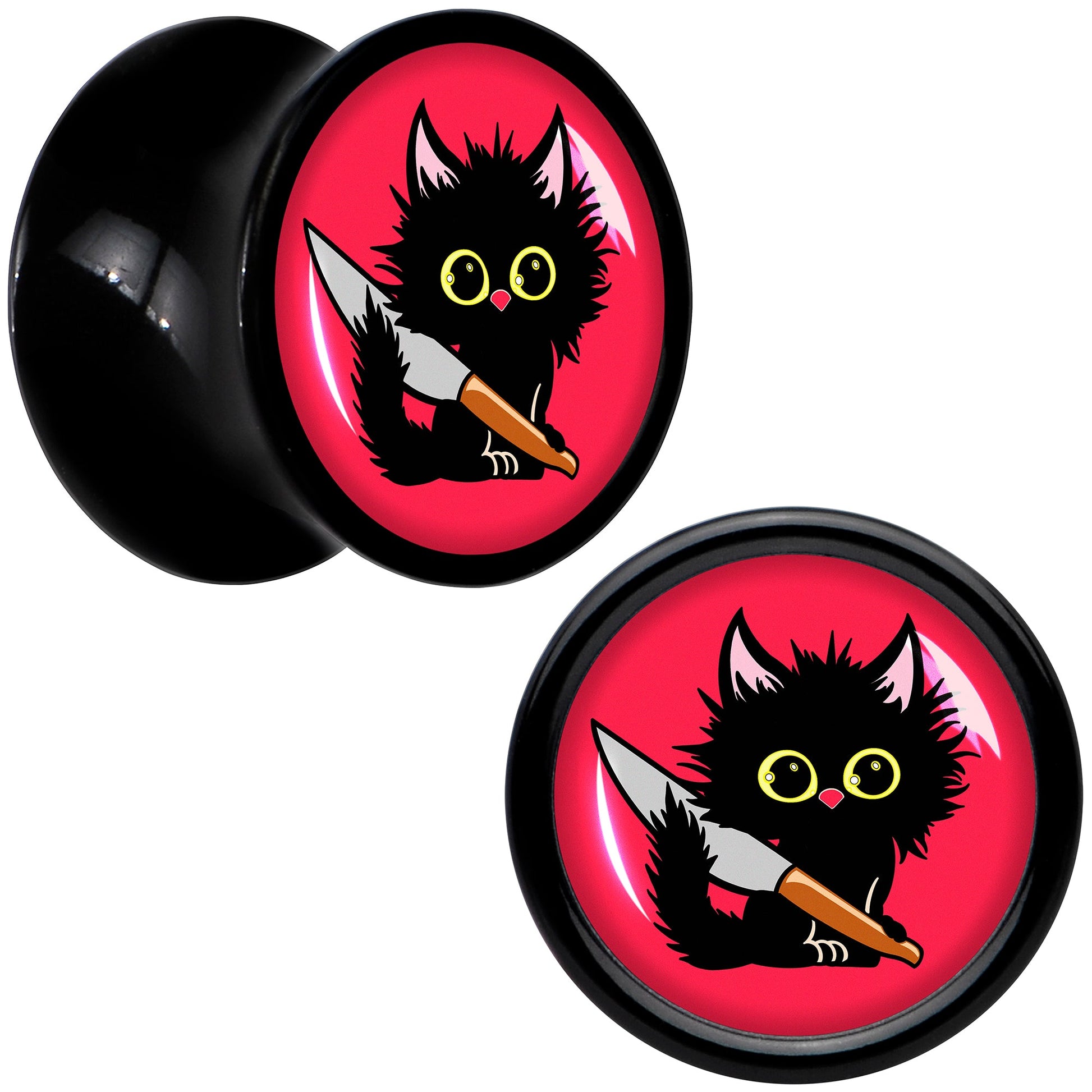 Stabby Cat Black Acrylic Saddle Plug Set by Onyx O - 8mm (0 Gauge) - PLUG Saddle