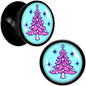Pastel Christmas Tree Holiday Black Acrylic Saddle Plug Set by Onyx O - 10mm (00 Gauge) - PLUG Saddle
