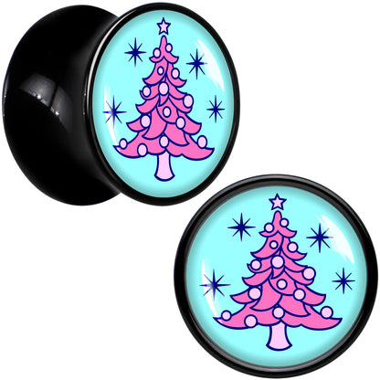 Pastel Christmas Tree Holiday Black Acrylic Saddle Plug Set by Onyx O - 12mm (1 2") - PLUG Saddle