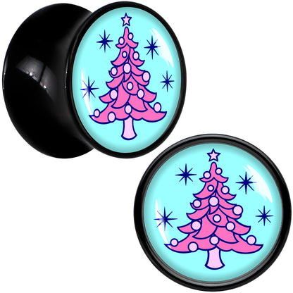 Pastel Christmas Tree Holiday Black Acrylic Saddle Plug Set by Onyx O - 13mm (34 64") - PLUG Saddle