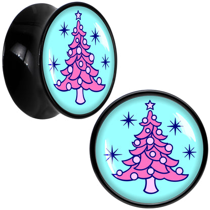 Pastel Christmas Tree Holiday Black Acrylic Saddle Plug Set by Onyx O - 16mm (5 8") - PLUG Saddle