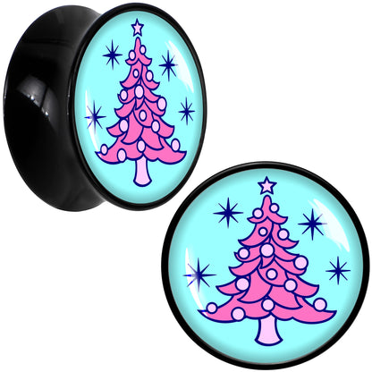 Pastel Christmas Tree Holiday Black Acrylic Saddle Plug Set by Onyx O - 20mm (13 16") - PLUG Saddle