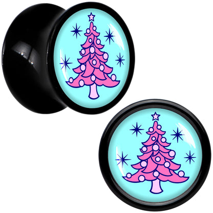 Pastel Christmas Tree Holiday Black Acrylic Saddle Plug Set by Onyx O - 8mm (0 Gauge) - PLUG Saddle