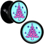 Pastel Christmas Tree Holiday Black Acrylic Saddle Plug Set by Onyx O - 8mm (0 Gauge) - PLUG Saddle
