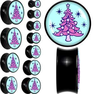 Pastel Christmas Tree Holiday Black Acrylic Saddle Plug Set by Onyx O - - PLUG Saddle