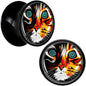 Colorful Trippy Cat Black Acrylic Saddle Plug Set 8mm to 20mm by Onyx O - 13mm (34 64") - PLUG Saddle