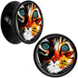 Colorful Trippy Cat Black Acrylic Saddle Plug Set 8mm to 20mm by Onyx O - 14mm (9 16") - PLUG Saddle