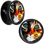 Colorful Trippy Cat Black Acrylic Saddle Plug Set 8mm to 20mm by Onyx O - 16mm (5 8") - PLUG Saddle
