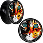 Colorful Trippy Cat Black Acrylic Saddle Plug Set 8mm to 20mm by Onyx O - 18mm (.0709") - PLUG Saddle