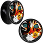 Colorful Trippy Cat Black Acrylic Saddle Plug Set 8mm to 20mm by Onyx O - 20mm (13 16") - PLUG Saddle