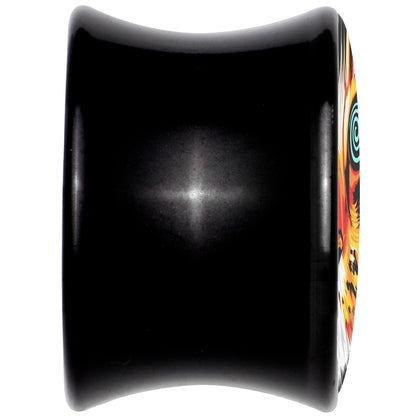 Colorful Trippy Cat Black Acrylic Saddle Plug Set 8mm to 20mm by Onyx O - - PLUG Saddle