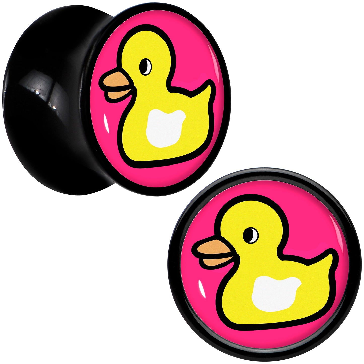 Black Acrylic Yellow Ducky Double Flare Plug Set by Onyx O - 10mm (00 Gauge) - PLUG Double Flare