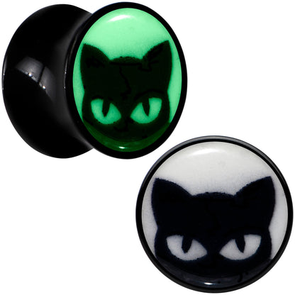 Black Acrylic Glow in the Dark Peeking Cat Double Flare Plug Set by Onyx O - 10mm (00 Gauge) - PLUG Double Flare