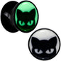 Black Acrylic Glow in the Dark Peeking Cat Double Flare Plug Set by Onyx O - 10mm (00 Gauge) - PLUG Double Flare