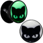 Black Acrylic Glow in the Dark Peeking Cat Double Flare Plug Set by Onyx O - 13mm (34 64") - PLUG Double Flare