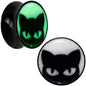 Black Acrylic Glow in the Dark Peeking Cat Double Flare Plug Set by Onyx O - 20mm (13 16") - PLUG Double Flare
